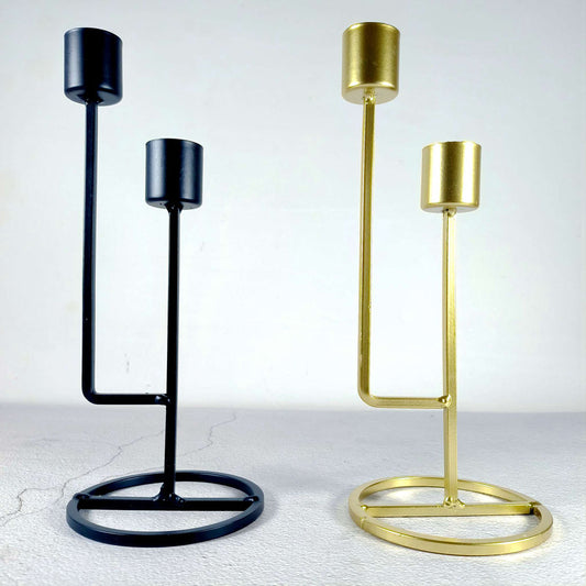 Tall Metal Double Headed Candlestick Holder Stand Set of 2 Gold / Black