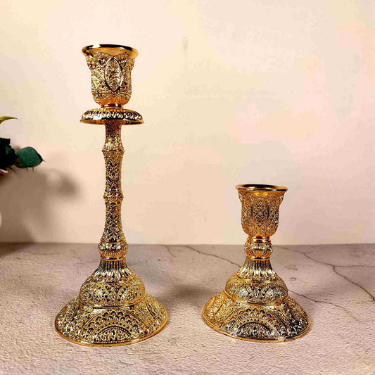 Gold Metal Candlestick Holders Set of 2