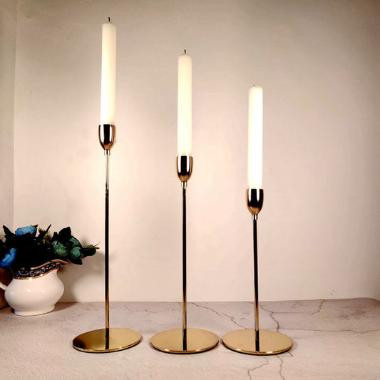 Taper Gold Metal Candlestick Holder Set of 3 Suitable for 7/8 inch candles