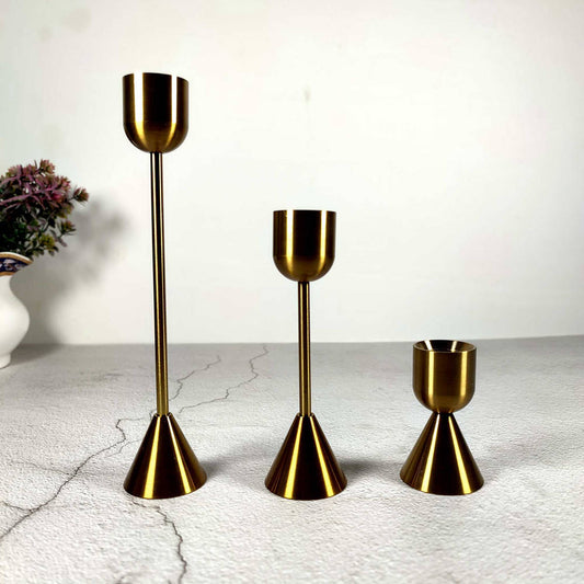 Brass Simple Candlestick Holder Set of 3 For Taper Candle Holders