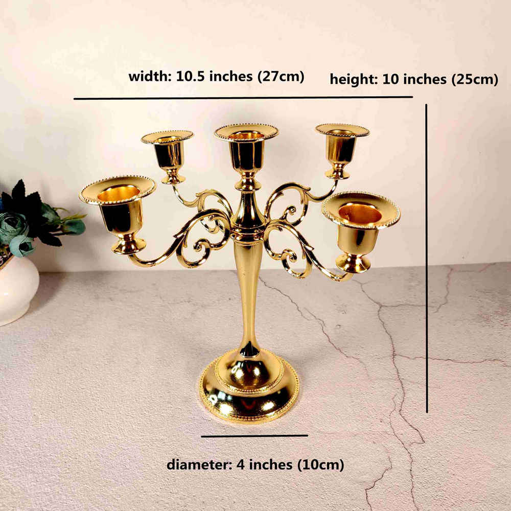 3-Arms Metal Candle Holder 27cm Height Candle Stick Wedding Candle Stand  (Bronze)