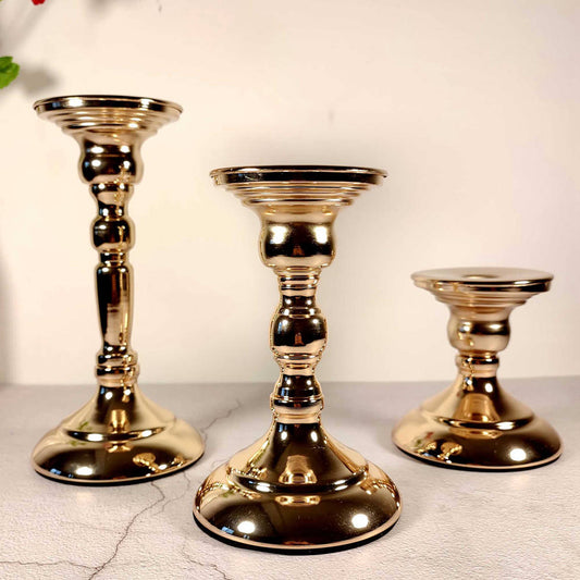 Set of 3 Gold Metal Candle Holder for Taper Candles /  Pillar Candles