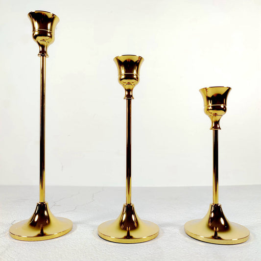 Gold Metal Candlestick Holders Set of 3