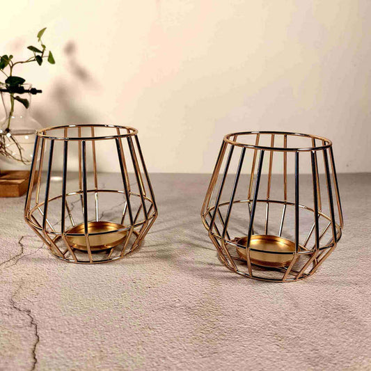 Modern Gold Candle Holders Set of 2 For Tealight Pillar Candles